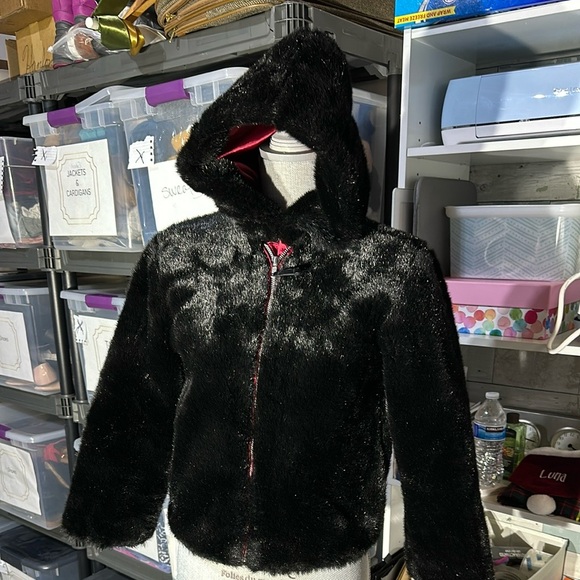 Gap Youth Black Faux Fur Kids Jacket - Size XL (12) - Picture 1 of 7